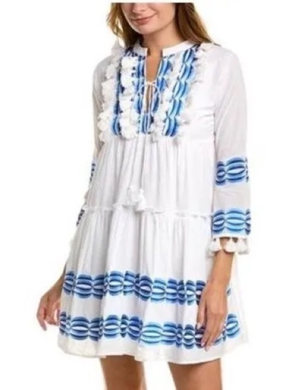 White & Blue Embroidered Mini Dress